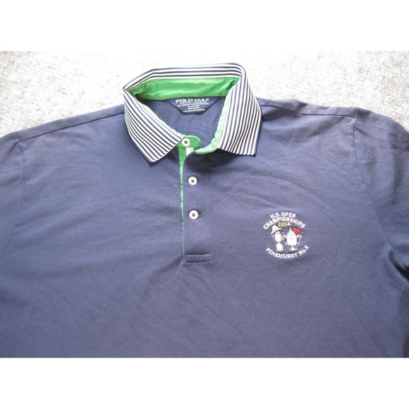 Polo Golf Ralph Lauren Shirt Men Large Blue Stripe Pinehurst US Open 2014 - Picture 1 of 16